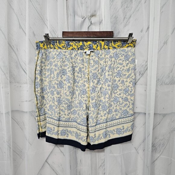 NWOT J. Jill Yellow Blue Floral Boho Tassel Pullon Elastic Waist Comfy Shorts L - Picture 6 of 10